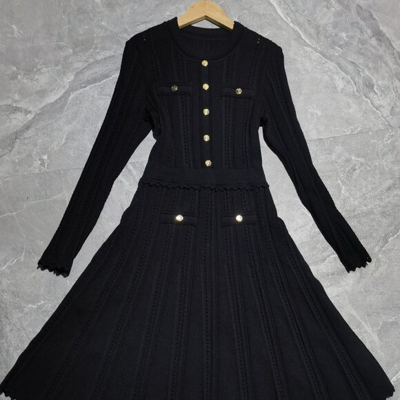 SANDRO Knitted High-Waisted Pleated Dress - Picture 1 of 7